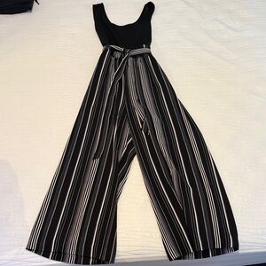 Lily Rose Chic Black and White Striped Wide Leg Jumpsuit